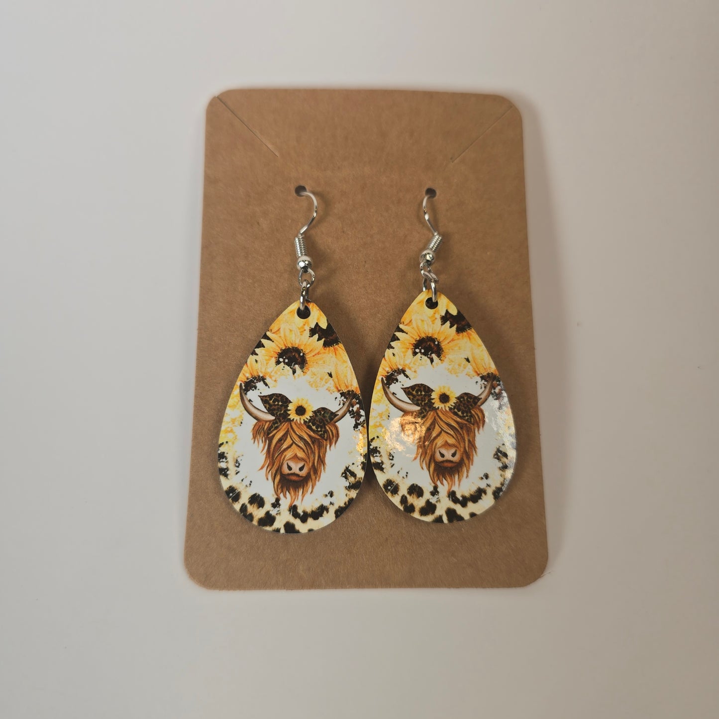 Highland Cow with Sunflowers Earrings