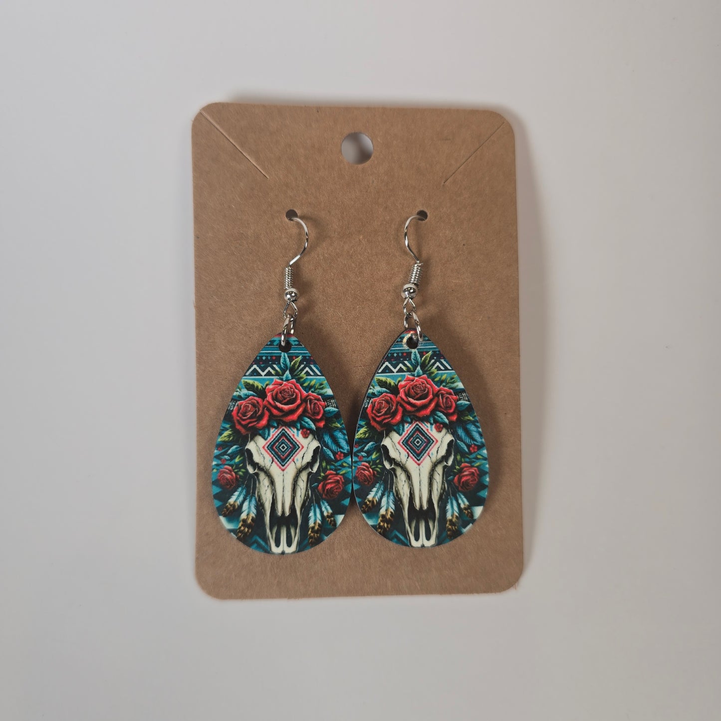 Cow Skull & Roses Earrings