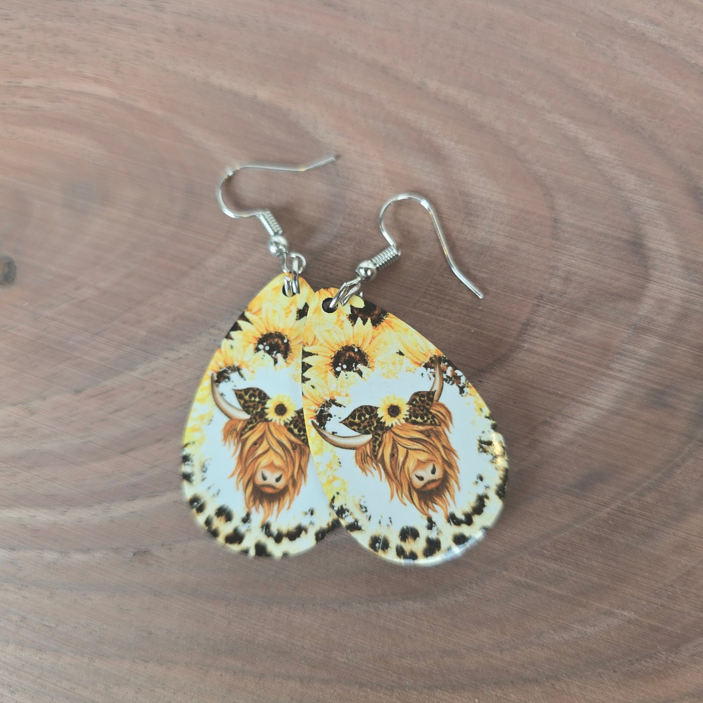 Highland Cow with Sunflowers Earrings