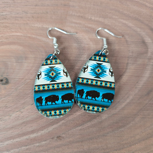 Buffalo with aztec Earrings
