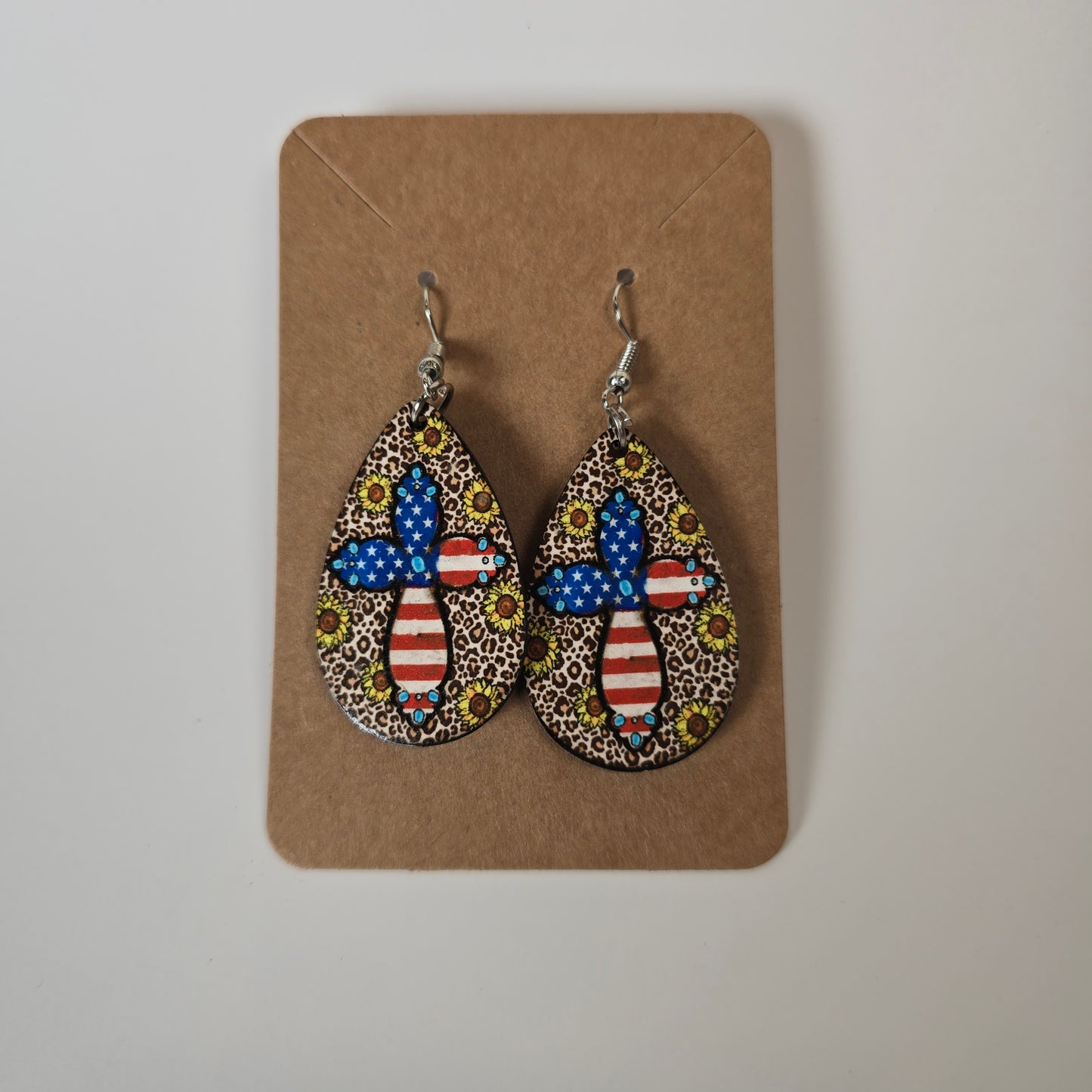 American Flag Cross Earrings