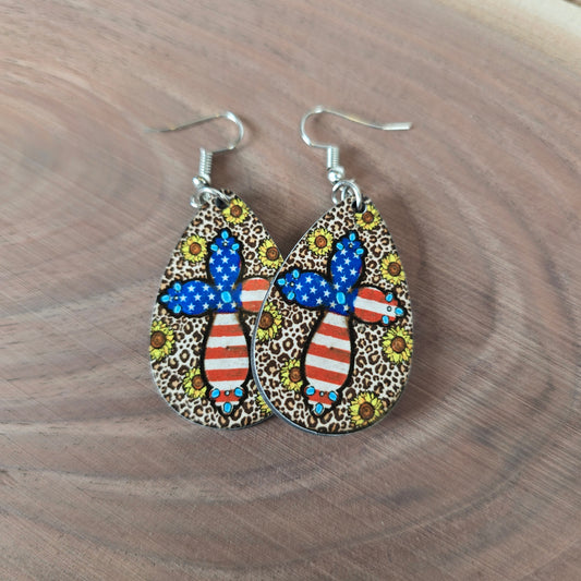 American Flag Cross Earrings