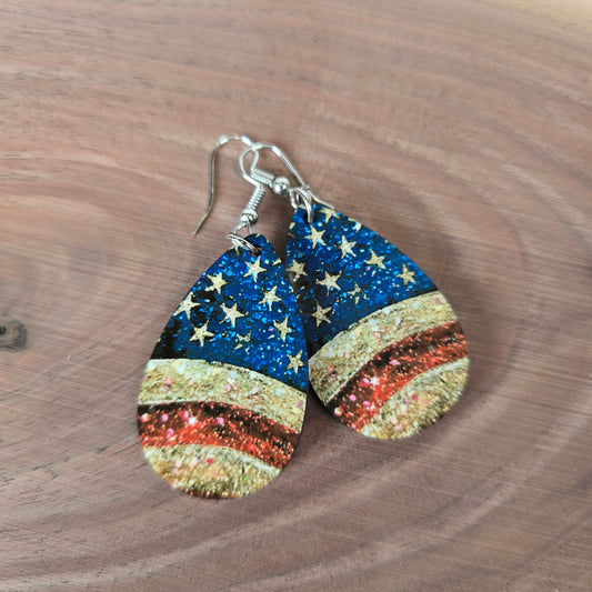 American Flag Glitter Look Earrings