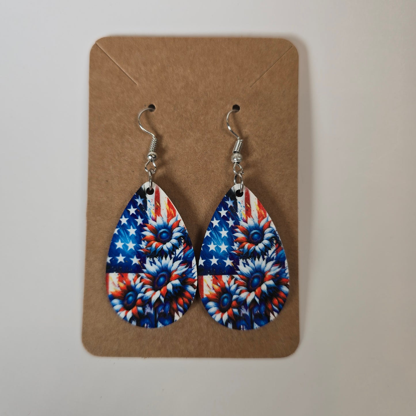 American Flag with RWB Sunflower Earrings