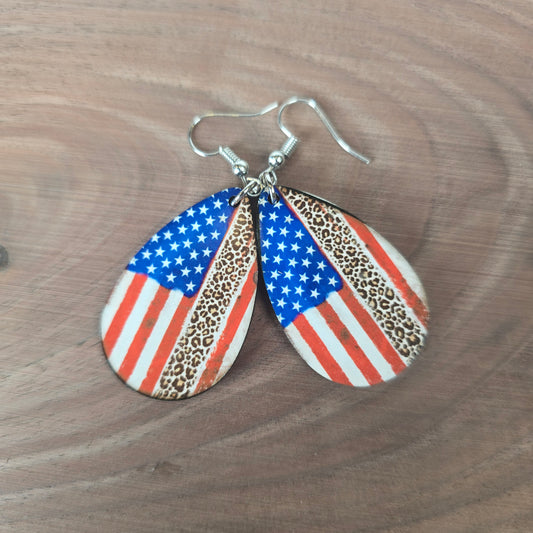 American Flag with Leopard Stripe Earring