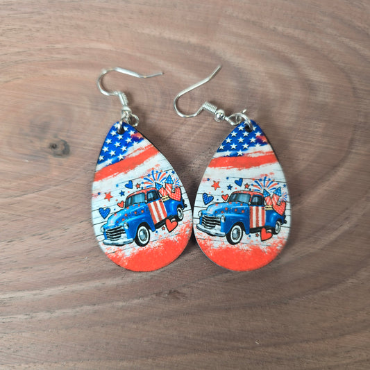 4th of July Truck Earrings